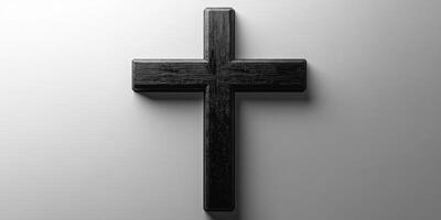 Wooden cross displayed against a gray background showcasing simplicity and minimalism in design photo