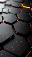 Textured black hexagonal pattern with glowing orange accents in a modern design setting photo