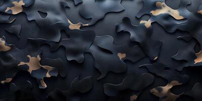 Black and tan abstract camo pattern with organic shapes on textured background photo