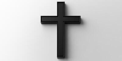 Black cross on a minimalist wall, symbolizing faith and spirituality in contemporary design photo