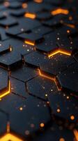 Hexagonal pattern illuminated by glowing orange light creates a striking abstract visual effect photo