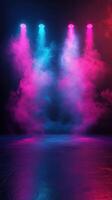 Colorful stage lighting with vibrant smoke effects during a nighttime performance event photo