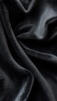 Soft black fabric draping elegantly in a textile studio, showcasing rich texture and depth in the afternoon light photo