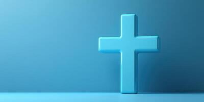 Bright blue cross on a simple background for religious or spiritual themes photo