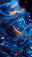 Colorful abstract waves of light and particles create a mesmerizing visual effect in a digital landscape photo
