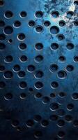 Surface texture with circular patterns and metallic blue finish captured in industrial setting photo
