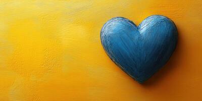 Blue heart shape against vibrant yellow background creates a bold and expressive visual contrast photo