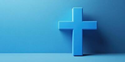 Blue cross symbol stands against a solid blue background highlighting faith and spirituality photo