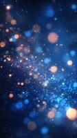 Colorful bokeh lights create an abstract cosmic effect in deep blue hues during a nighttime setting photo