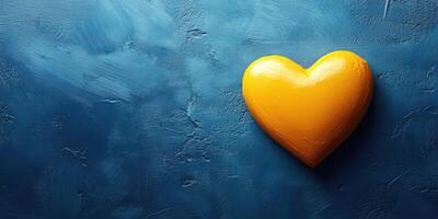 Yellow heart shape on blue textured background creates a warm and inviting atmosphere for design or decoration photo