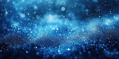 Sparkling blue particles shimmer in a mystical atmosphere during nighttime photo