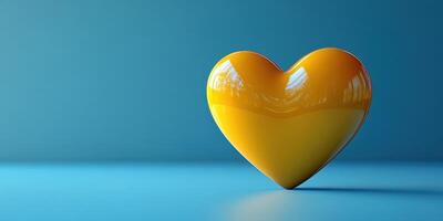 Yellow heart shape on a smooth blue surface creating a cheerful contrast and brightening the atmosphere photo