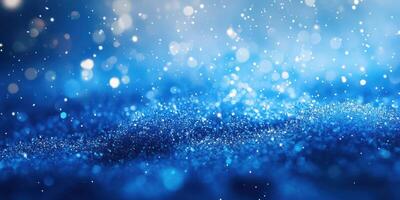 Glimmering blue particles dance in the light creating a magical atmosphere at night photo