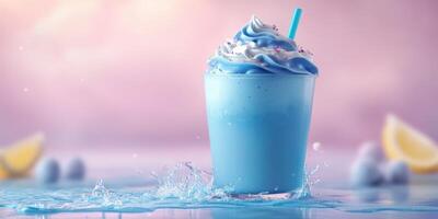 Refreshing blue dessert drink with whipped cream and colorful sprinkles on a smooth surface photo
