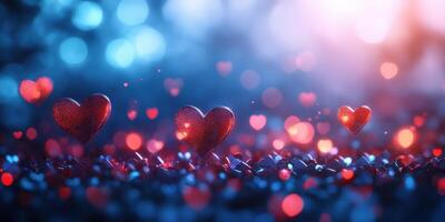 Colorful hearts glowing in a dreamy setting during a romantic evening photo