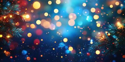 Colorful lights and sparkling bokeh create a festive atmosphere during a winter celebration in December photo
