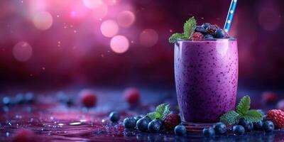 Refreshing berry smoothie with mint and colorful background at a vibrant summer party photo