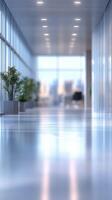 Modern office corridor with plants and natural light showcasing a contemporary workspace atmosphere in a city building photo