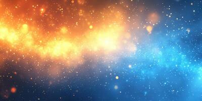 Colorful cosmic explosion with bright orange and blue hues in a starry night sky photo