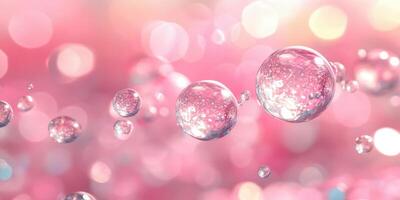 Bubbles floating in a vibrant pink background create a dreamy and whimsical atmosphere, perfect for artistic expression and design inspiration photo