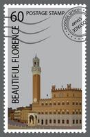 Postage stamp with medieval architecture of Italy. . vector