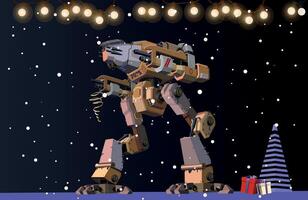 New Year's combat robot with garlands. . vector