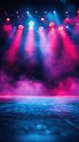 Dramatic stage lighting with colorful fog effects creating an electrifying atmosphere for a performance or event photo
