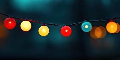 Colorful string lights illuminate the evening atmosphere at an outdoor gathering during autumn season photo