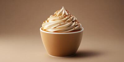 Whipped cream topped dessert served in a simple bowl, showcasing a creamy and indulgent treat photo