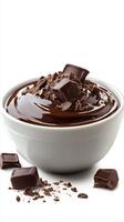 Smooth dark chocolate ganache ready for dessert preparation in a modern kitchen setting photo
