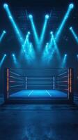 Brightly lit boxing ring prepared for an electrifying match in an atmospheric venue photo