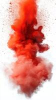 Vivid red powder explosion creating a dramatic visual effect in a controlled environment photo
