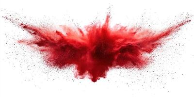 Vibrant red powder explosion creates striking abstract cloud effect in artistic display photo