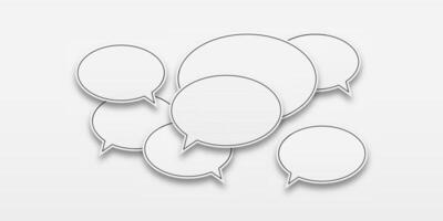 Set of white speech bubble icons with stroke on a white background. Represents communication between people, ideal for active conversation themes. vector