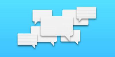 Set of white speech bubbles on a blue background. Represents human communication and active conversation, perfect for dialogue or chat themes. vector