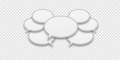 White speech bubbles with stroke in a set on a white background. Represents active communication between people, great for dialogue or messaging concepts. vector