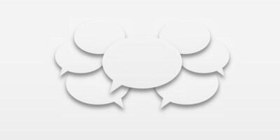 Set of white speech bubble icons with stroke. Communication concept between people, great for active conversation or messaging themes. vector