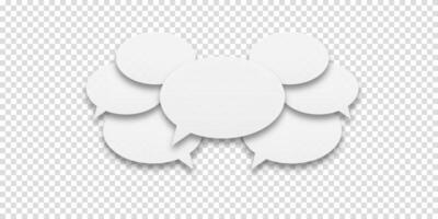 Set of white speech bubble icons with stroke. Communication concept between people, ideal for active conversation or social interaction themes. vector
