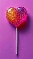 Colorful heart-shaped lollipop on a vibrant background perfect for sweet celebrations and gifts photo
