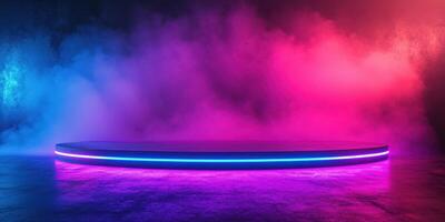 Vibrant stage lighting with colorful fog creating a dramatic atmosphere for performances in an indoor venue photo