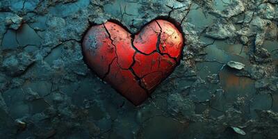 Heart symbol creates striking contrast against cracked, textured background in urban setting photo