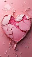 Pink heart shape broken on a vibrant pink background showcasing beauty and creativity in artistic design photo