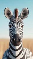 Zebra standing proudly against a clear blue sky in a vast grassland during daylight hours photo