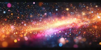 Vibrant cosmic dust illuminating the vastness of space with colorful starlight at night photo