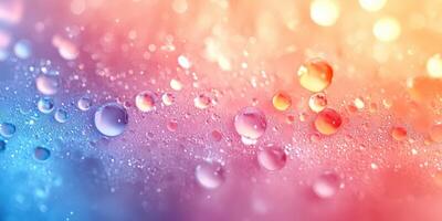 Water droplets create colorful patterns on a vibrant surface with hues of orange, pink, and blue, showcasing beauty in simplicity photo