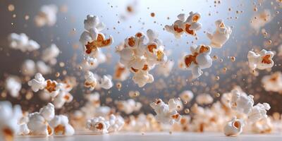 Delightful popcorn bursting into the air in a playful display of texture and movement photo