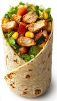 Delicious grilled chicken burrito filled with fresh vegetables and vibrant colors ready to be enjoyed photo