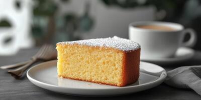 Enjoying a slice of homemade cake with a cup of coffee in a cozy setting photo