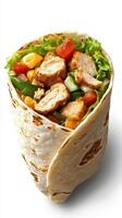 Delicious grilled chicken wrap filled with fresh vegetables and flavorful ingredients ready to enjoy photo
