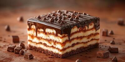 Delicious layered dessert with chocolate and cream, perfect for any celebration or gathering photo